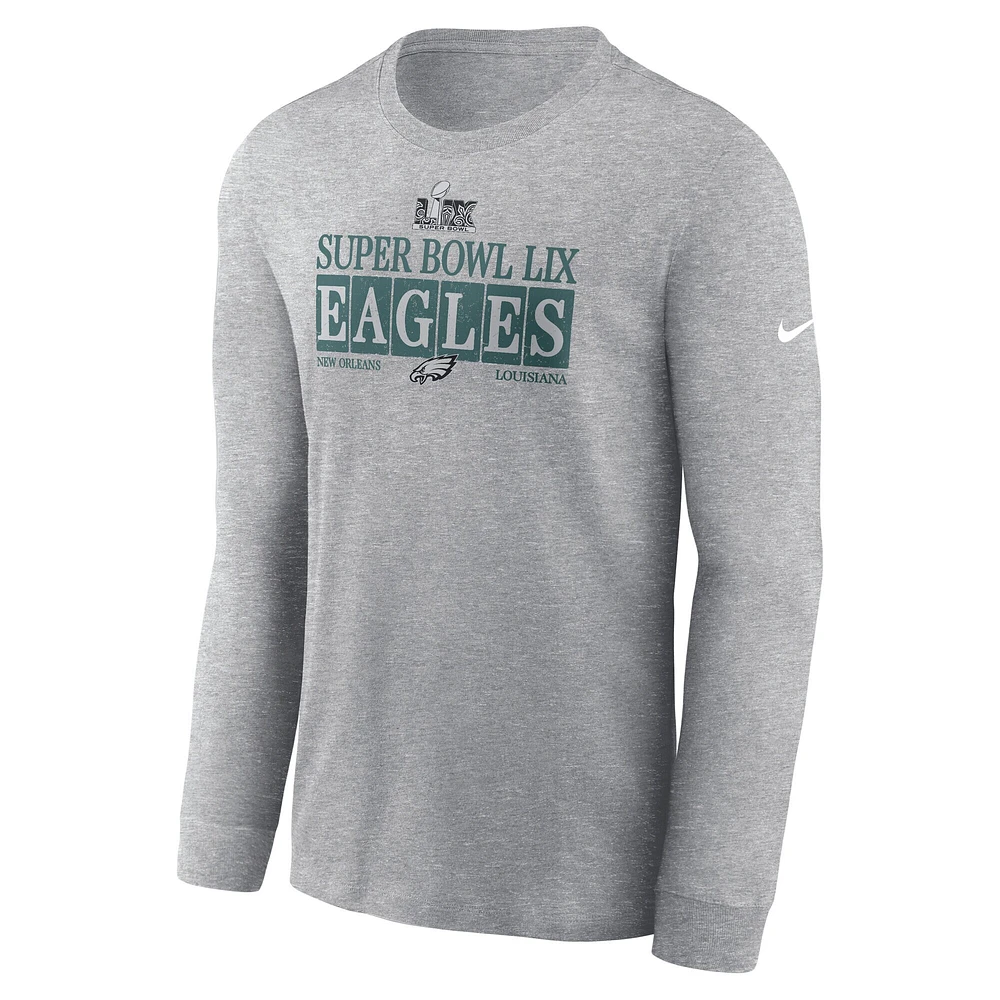 Men's Nike  Heather Gray Philadelphia Eagles Super Bowl LIX NOLA Inspired Long Sleeve T-Shirt