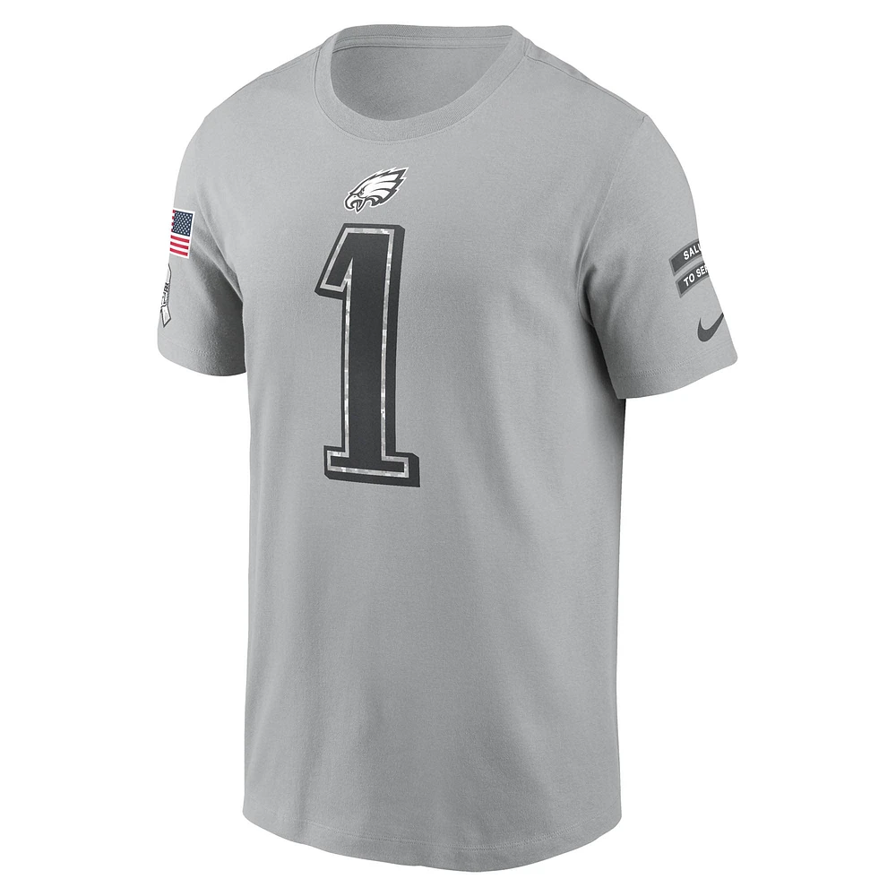 Men's Nike Jalen Hurts Gray Philadelphia Eagles 2024 Salute To Service Name & Number T-Shirt