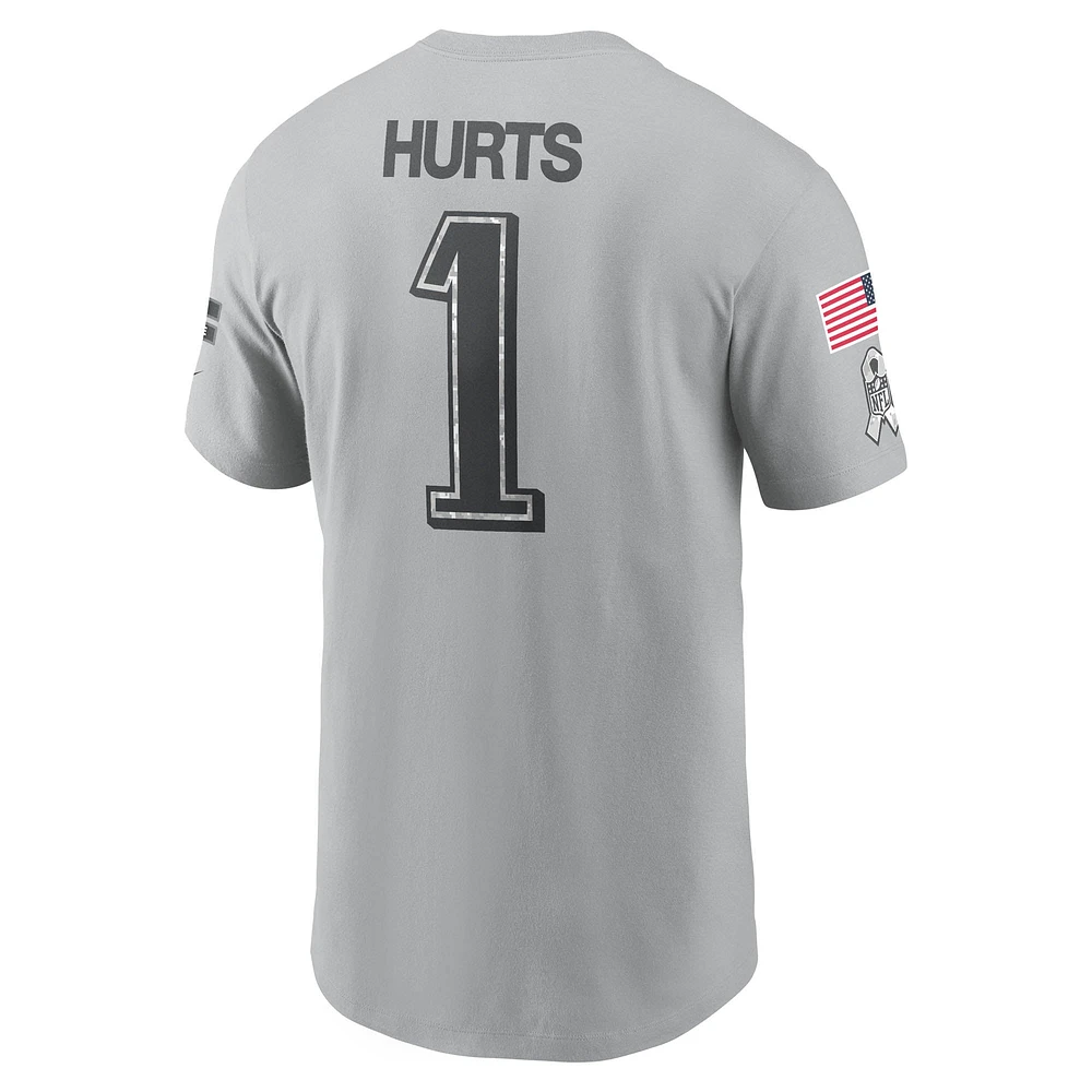 Men's Nike Jalen Hurts Gray Philadelphia Eagles 2024 Salute To Service Name & Number T-Shirt