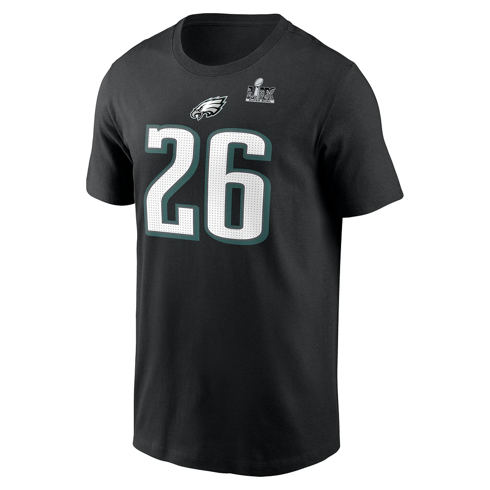 Men's Nike Saquon Barkley Black Philadelphia Eagles Super Bowl LIX Name & Number T-Shirt