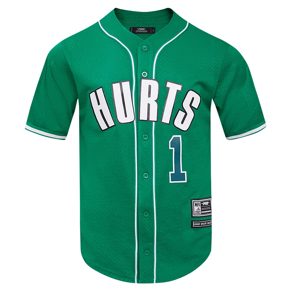Men's Pro Standard Jalen Hurts Kelly Green Philadelphia Eagles Mesh Button-Up Baseball Jersey