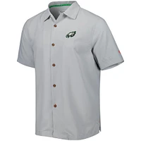 Men's Tommy Bahama Gray Philadelphia Eagles Coconut Point Frondly Fan Camp IslandZone Button-Up Shirt