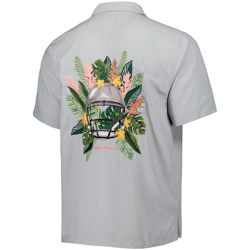 Men's Tommy Bahama Gray Philadelphia Eagles Coconut Point Frondly Fan Camp IslandZone Button-Up Shirt