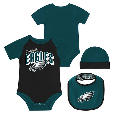 Ensemble body, bavoir et bonnet Dynamic Duo pour nouveau-né bébé Philadelphia Eagles
