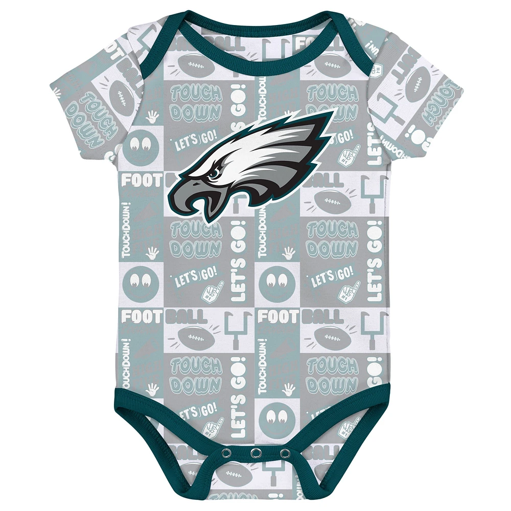Newborn Midnight Green Philadelphia Eagles  Sunday Comics 3-Pack Bodysuit Set