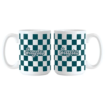 Lot de 2 tasses à motif de damier Philadelphia Eagles de 15 oz