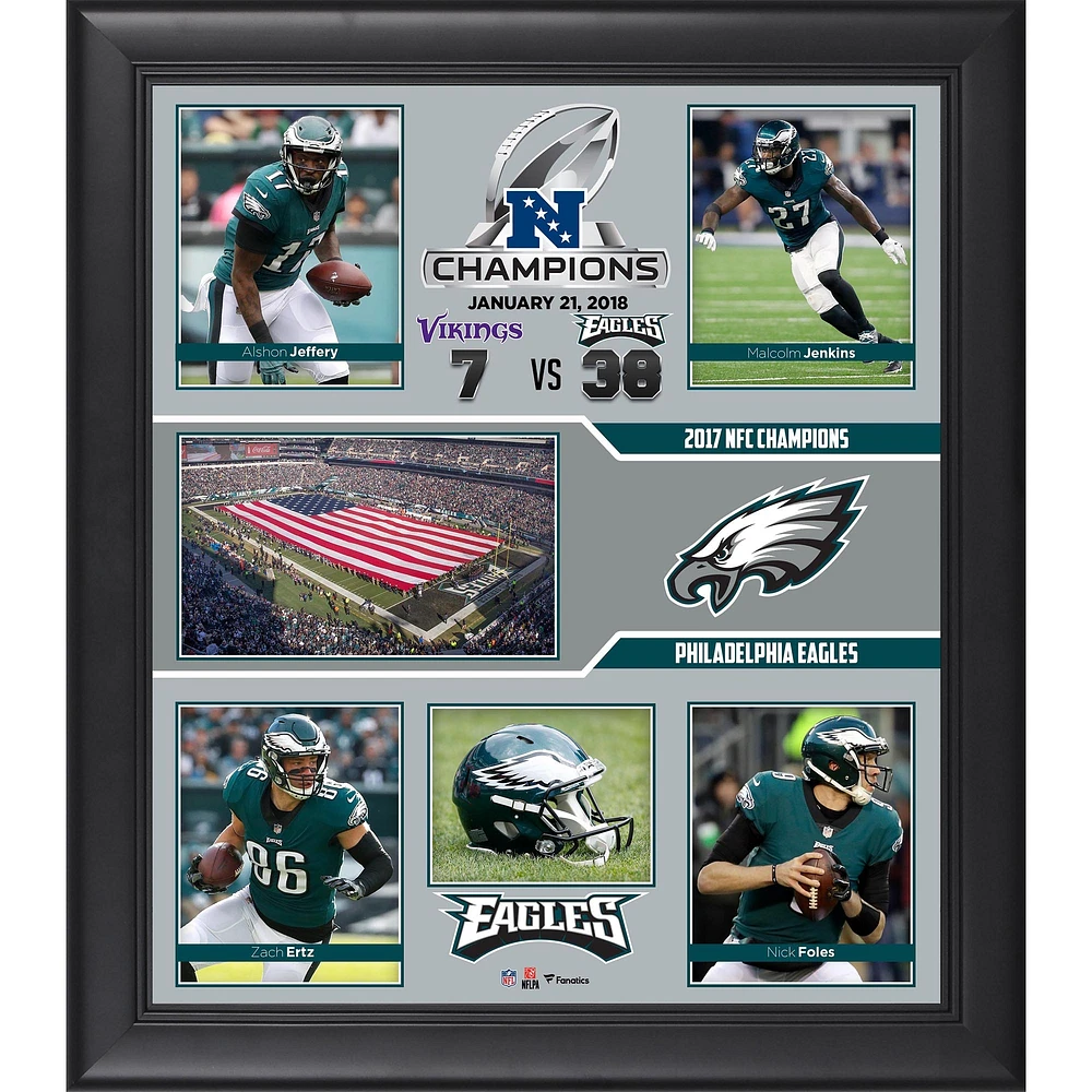 Collage encadré des champions NFC 2017 des Eagles de Philadelphie, 15'' x 17''