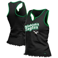 Women's New Era  Black Philadelphia Eagles Lettuce Hem Notch Neck Tri-Blend Tank Top