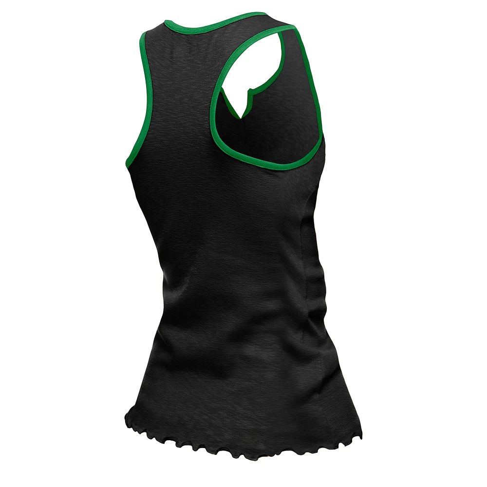 Women's New Era  Black Philadelphia Eagles Lettuce Hem Notch Neck Tri-Blend Tank Top