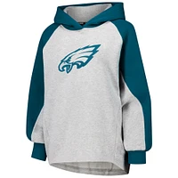 Women's DKNY Sport Gray/Midnight Green Philadelphia Eagles Joy Cropped Raglan Pullover Hoodie