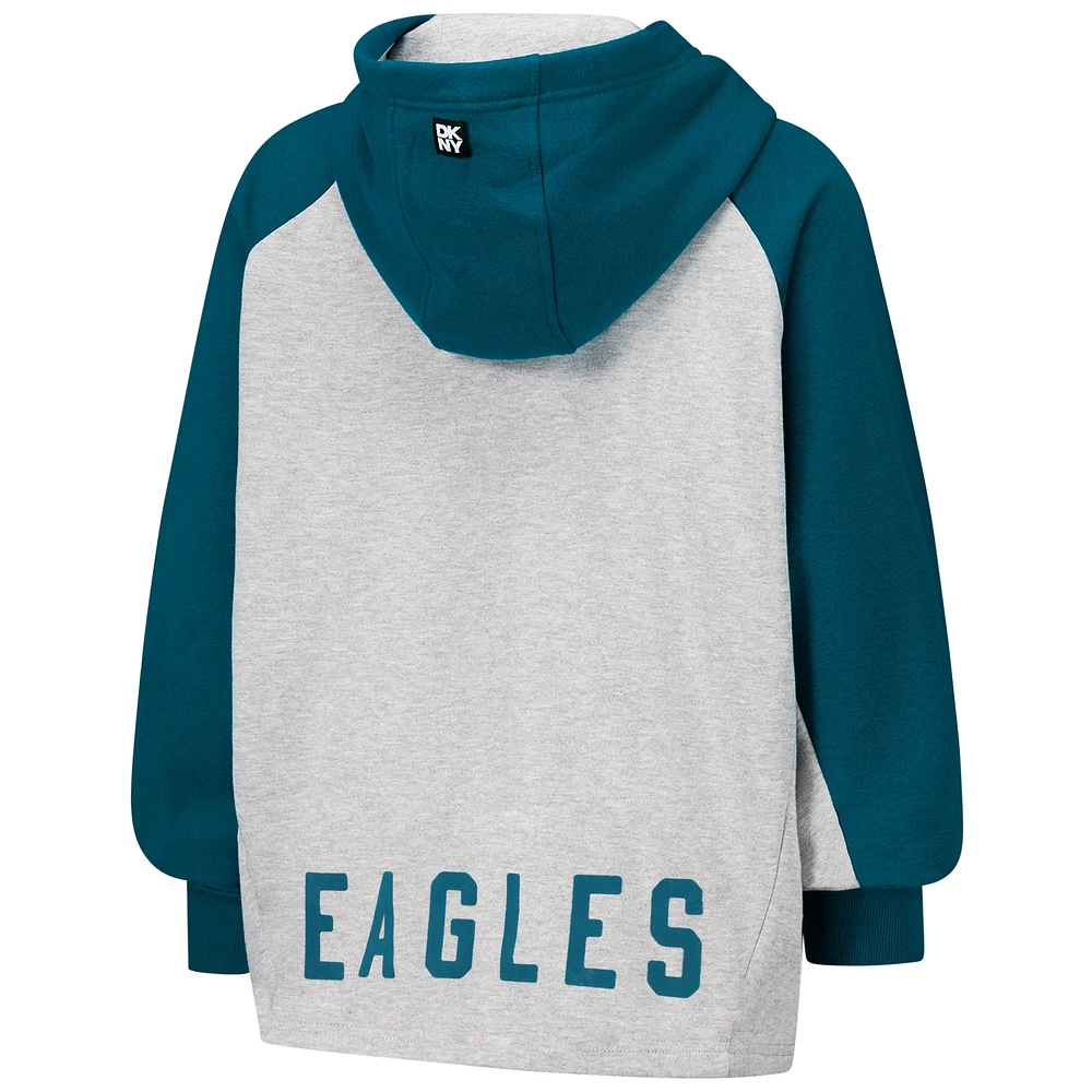Women's DKNY Sport Gray/Midnight Green Philadelphia Eagles Joy Cropped Raglan Pullover Hoodie