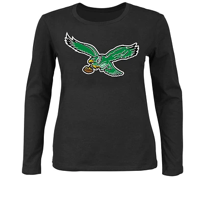 T-shirt à manches longues et col rond pour femme Fanatics Black Philadelphia Eagles grande taille