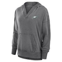 Women's Fanatics  Heather Charcoal Philadelphia Eagles Initiative Snow Wash French Terry V-Neck Pullover Hoodie