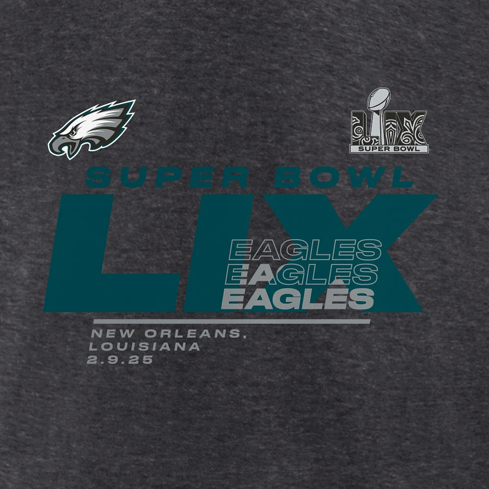 Women's Fanatics Heather Charcoal Philadelphia Eagles Super Bowl LIX Quick Pass Long Sleeve V-Neck T-Shirt