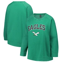 Women's Fanatics  Kelly Green Philadelphia Eagles Acid Wash Raglan Pullover Sweatshirt