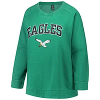 Women's Fanatics  Kelly Green Philadelphia Eagles Acid Wash Raglan Pullover Sweatshirt