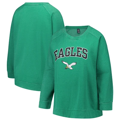 Women's Fanatics  Kelly Green Philadelphia Eagles Acid Wash Raglan Pullover Sweatshirt