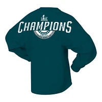 Women's Fanatics  Midnight Green Philadelphia Eagles Super Bowl LIX Champions Lace-Up Spirit Jersey Long Sleeve T-Shirt