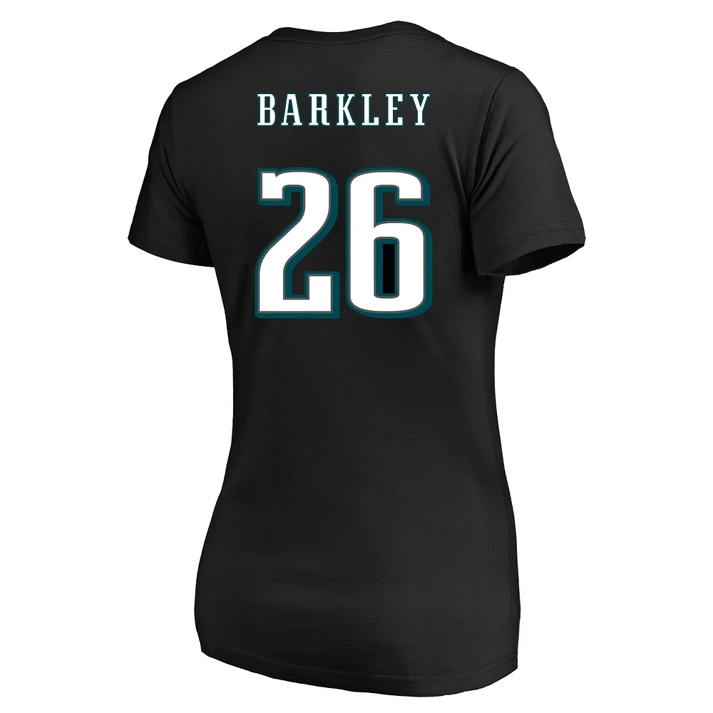 Women's Fanatics Saquon Barkley Black Philadelphia Eagles Super Bowl LIX Plus Player Name & Number V-Neck T-Shirt