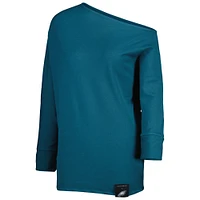 Women's KIYA TOMLIN Midnight Green Philadelphia Eagles Twisted Tri-Blend Asymmetrical 3/4-Dolman Sleeve Sweatshirt