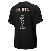 Women's Majestic Threads Jalen Hurts Black Philadelphia Eagles Leopard Player Name & Number T-Shirt