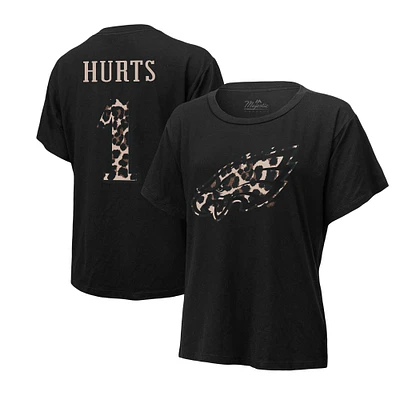 Women's Majestic Threads Jalen Hurts Black Philadelphia Eagles Leopard Player Name & Number T-Shirt