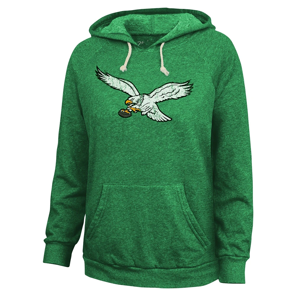 Women's Majestic Threads Jalen Hurts  Kelly Green Philadelphia Eagles Name & Number Tri-Blend Pullover Hoodie