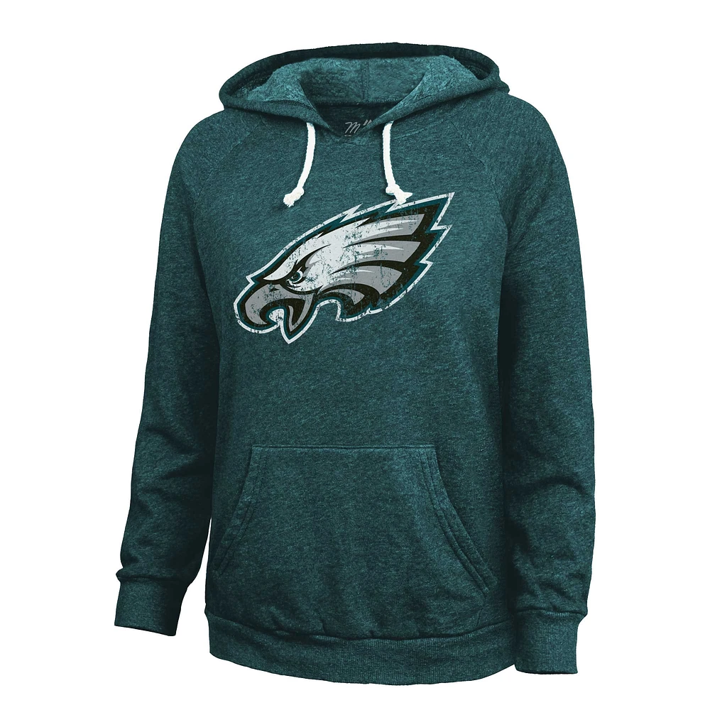 Women's Majestic Threads Jalen Hurts Midnight Green Philadelphia Eagles Name & Number Tri-Blend Pullover Hoodie