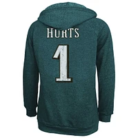 Women's Majestic Threads Jalen Hurts Midnight Green Philadelphia Eagles Name & Number Tri-Blend Pullover Hoodie