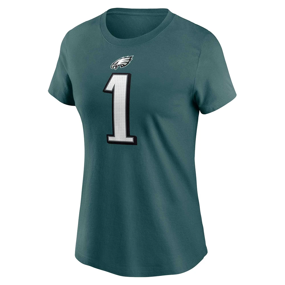 T-shirt avec nom et numéro du joueur des Eagles de Philadelphie Nike Jalen Hurts Midnight Green pour femme