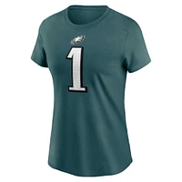 T-shirt avec nom et numéro du joueur des Eagles de Philadelphie Nike Jalen Hurts Midnight Green pour femme