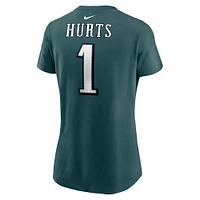 T-shirt avec nom et numéro du joueur des Eagles de Philadelphie Nike Jalen Hurts Midnight Green pour femme