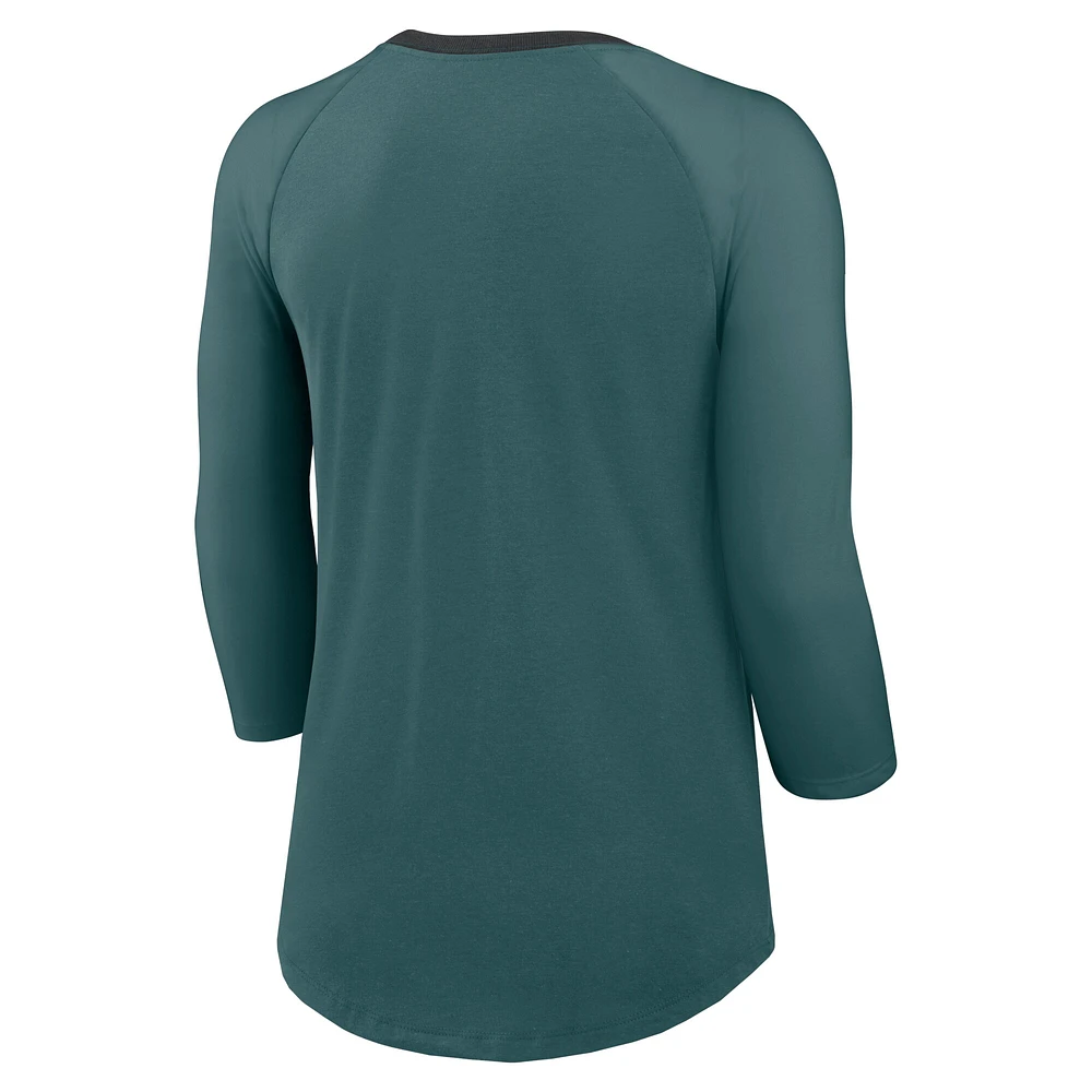 Women's Nike Midnight Green Philadelphia Eagles Raglan 3/4 Sleeve T-Shirt