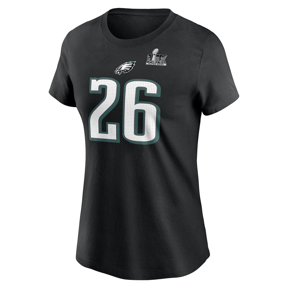 Women's Nike Saquon Barkley Black Philadelphia Eagles Super Bowl LIX Name & Number T-Shirt
