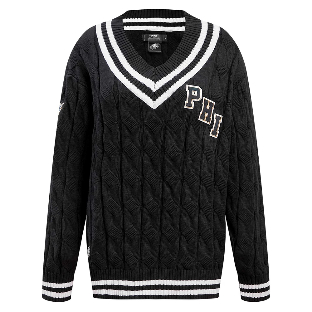 Women's Pro Standard  Black Philadelphia Eagles Prep V-Neck Pullover Sweater