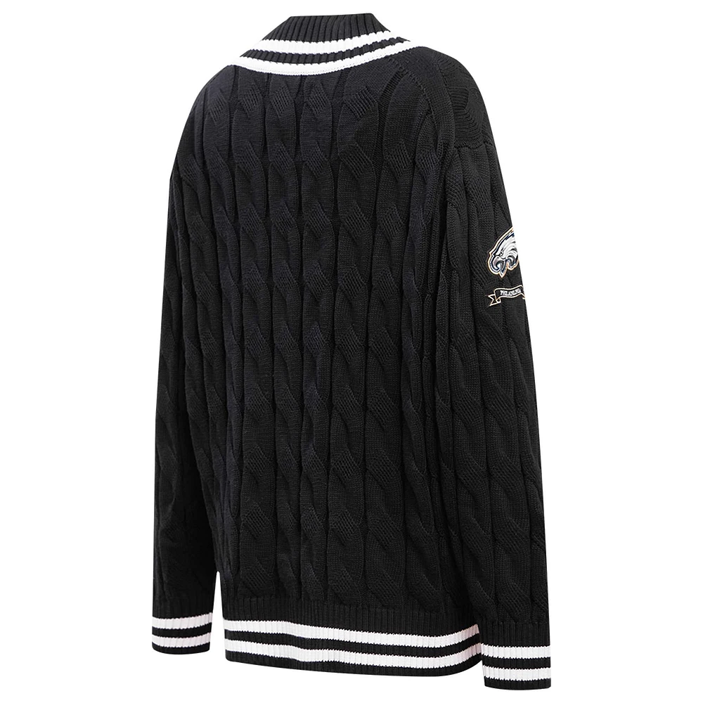 Women's Pro Standard  Black Philadelphia Eagles Prep V-Neck Pullover Sweater