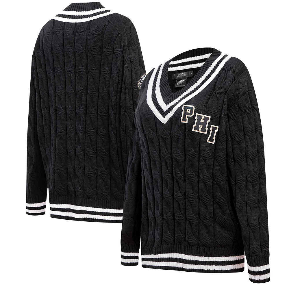 Women's Pro Standard Black Philadelphia Eagles Prep V-Neck Pullover Sweater
