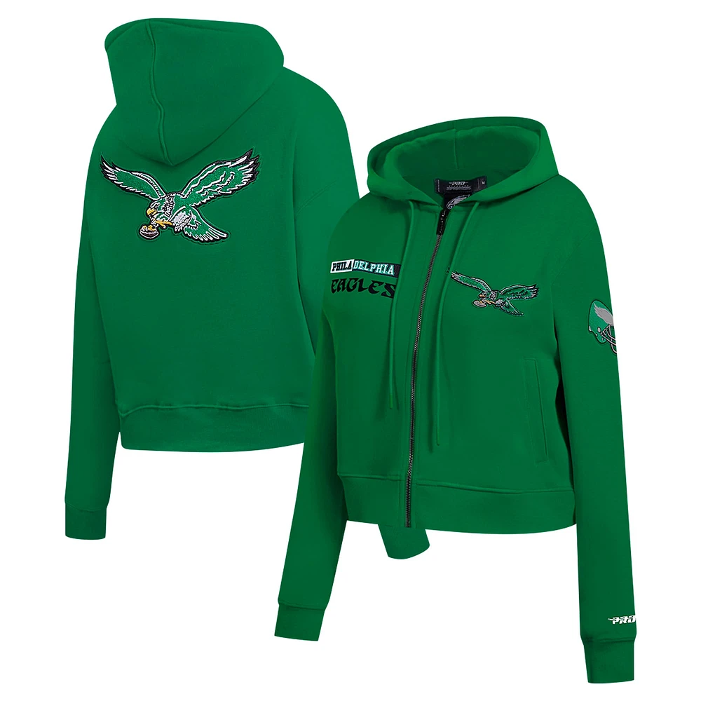 Women's Pro Standard Kelly Green Philadelphia Eagles Split Logo Full-Zip Hoodie
