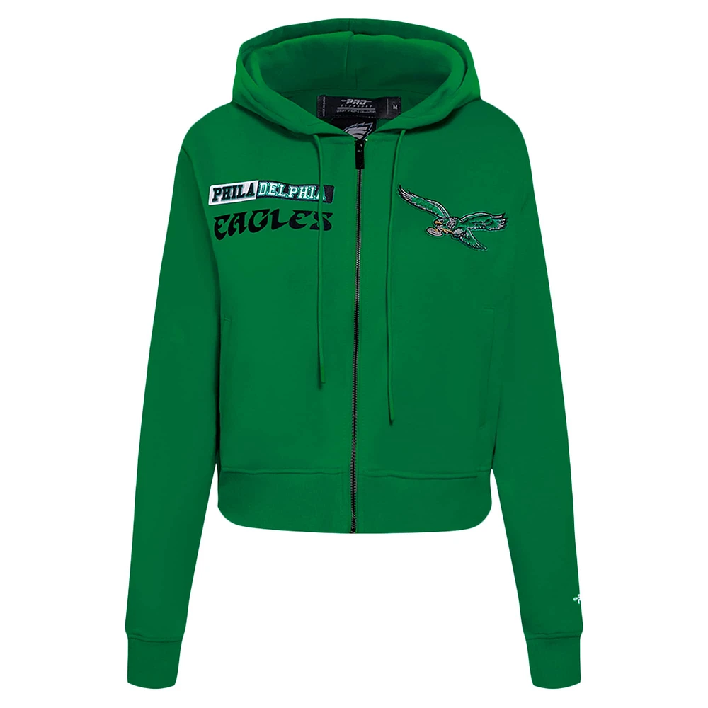 Women's Pro Standard Kelly Green Philadelphia Eagles Split Logo Full-Zip Hoodie