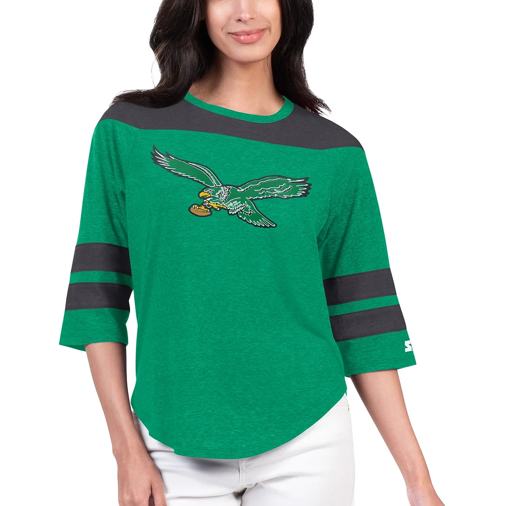 Women's Starter Kelly Green Philadelphia Eagles Fullback Tri-Blend 3/4-Sleeve T-Shirt