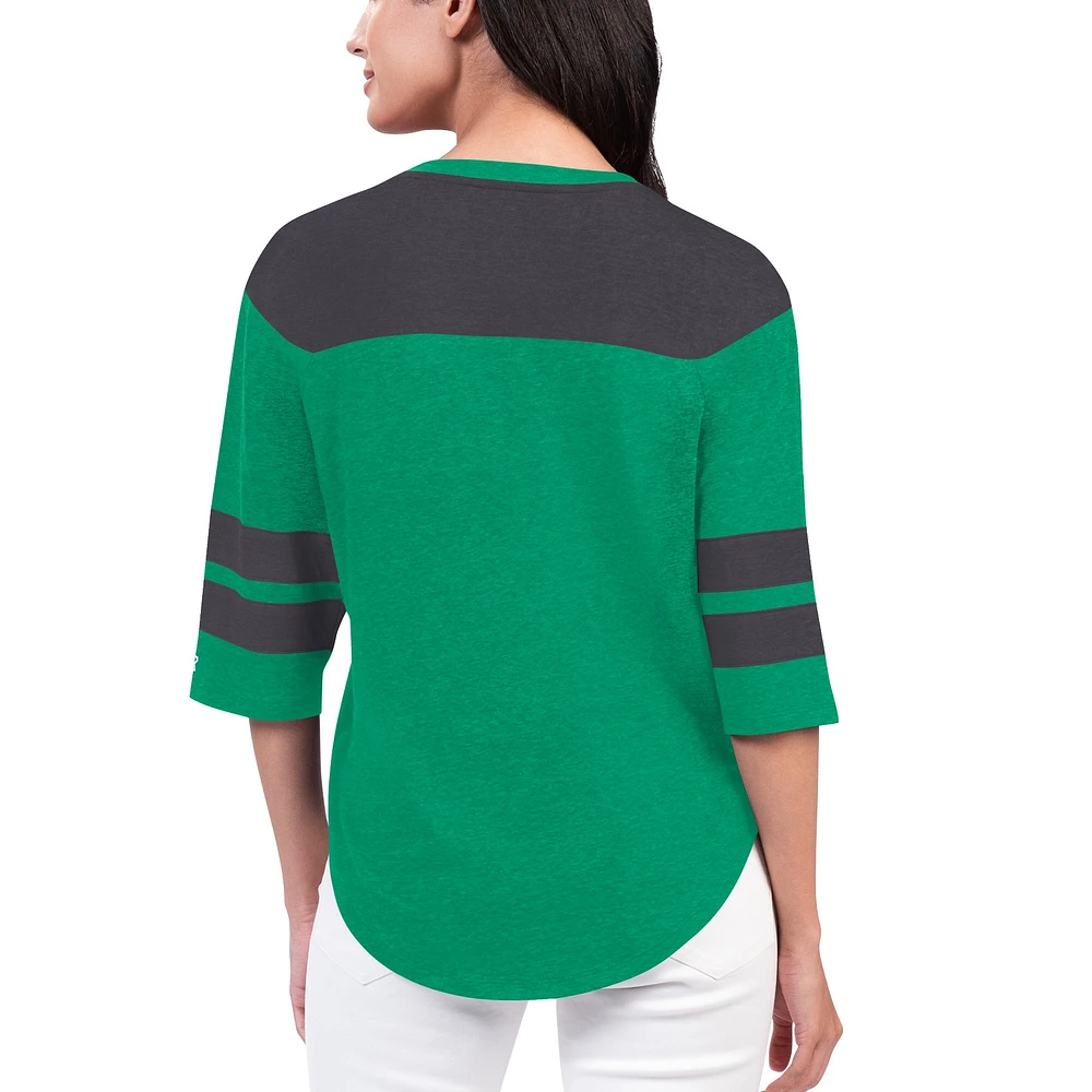 Women's Starter Kelly Green Philadelphia Eagles Fullback Tri-Blend 3/4-Sleeve T-Shirt