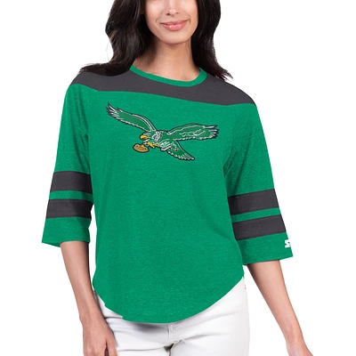Women's Starter Kelly Green Philadelphia Eagles Fullback Tri-Blend 3/4-Sleeve T-Shirt