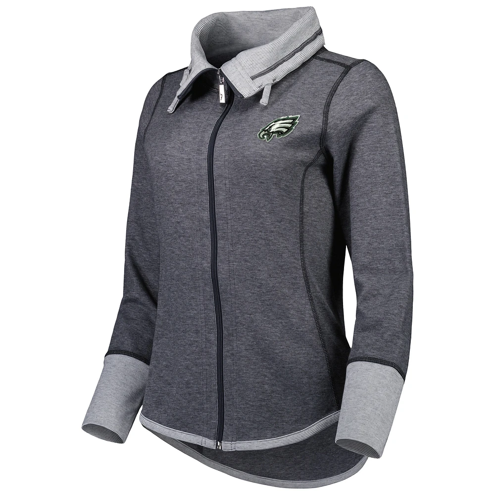 Women's Tommy Bahama Heathered Black Philadelphia Eagles Sport Sun Fade Full-Zip Sweatshirt