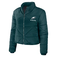 Women's WEAR by Erin Andrews Midnight Green Philadelphia Eagles Cropped Puffer Full-Zip Jacket