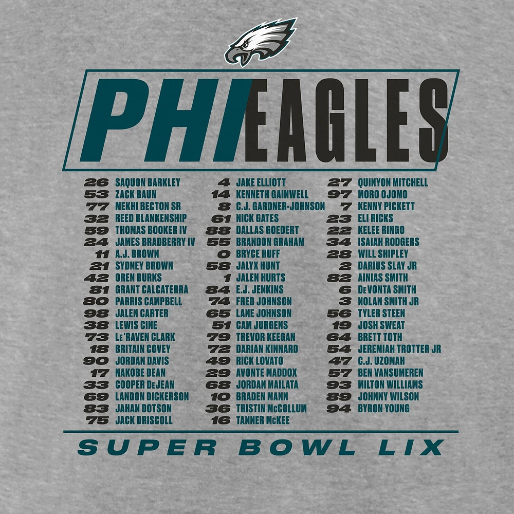 Youth Fanatics Heather Gray Philadelphia Eagles Super Bowl LIX Roster T-Shirt