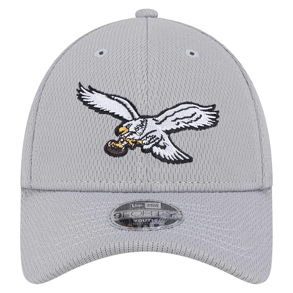 Youth New Era Gray Philadelphia Eagles Main 9FORTY Adjustable Hat