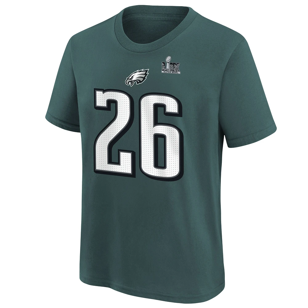 Youth Nike Saquon Barkley Midnight Green Philadelphia Eagles Super Bowl LIX Player Name & Number T-Shirt