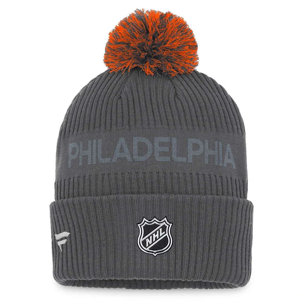 Men's Fanatics Charcoal Philadelphia Flyers Authentic Pro Home Ice Cuffed Knit Hat with Pom