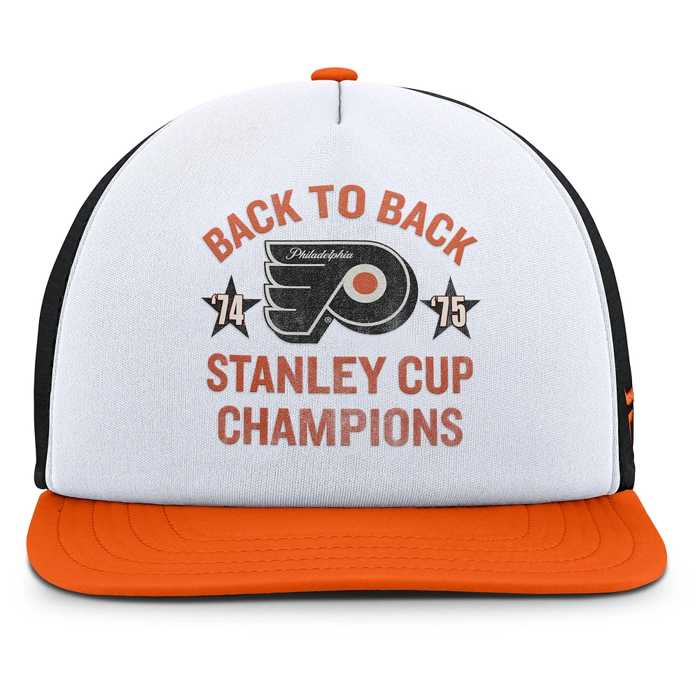 Men's Fanatics White/Orange Philadelphia Flyers Decades Collection Foam Front Snapback Hat