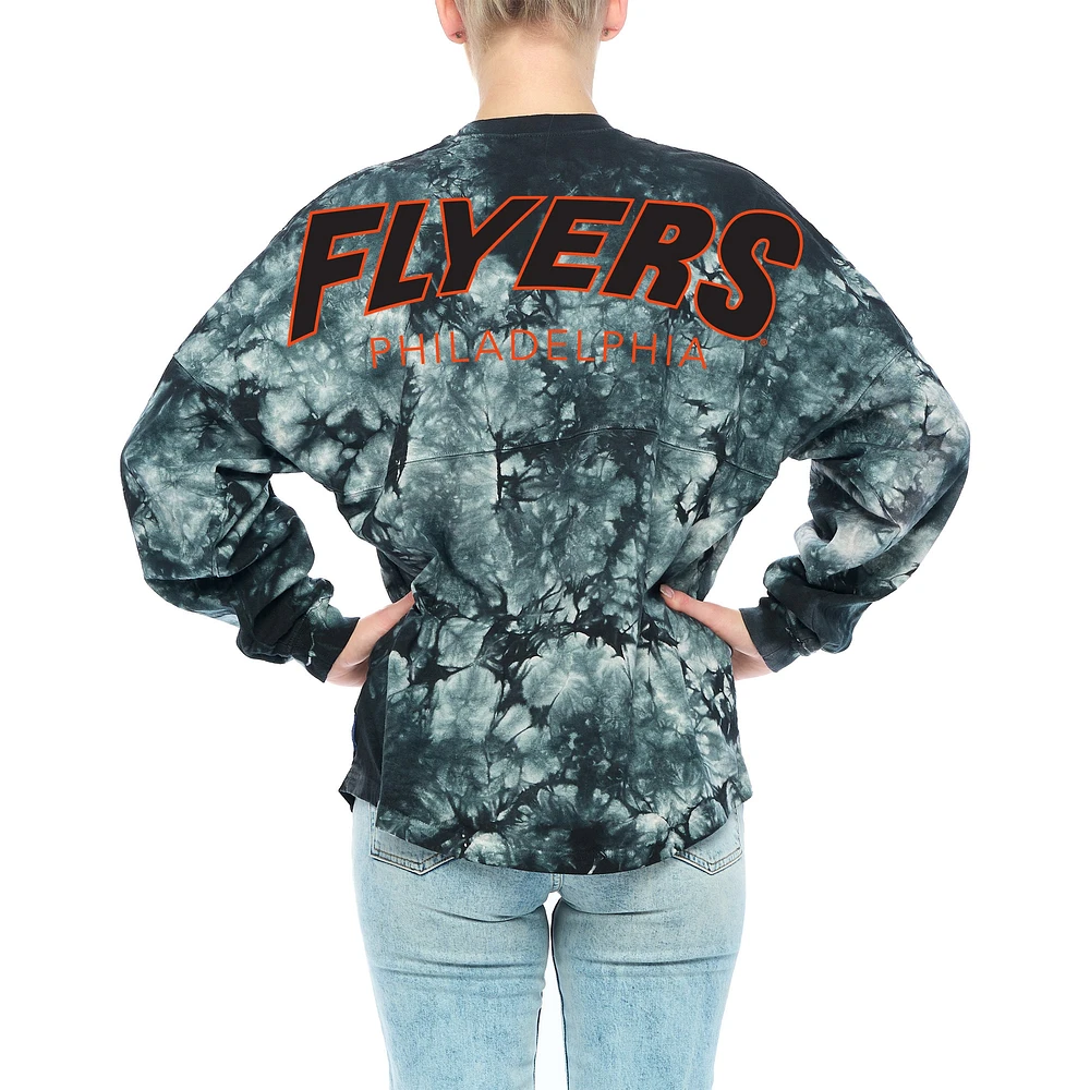Women's Fanatics Black Philadelphia Flyers Crystal-Dye Long Sleeve T-Shirt